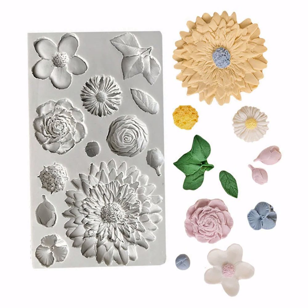 Resin Art Rose Petals - 해바라기 꽃잎 및 잎 실리콘 퐁당