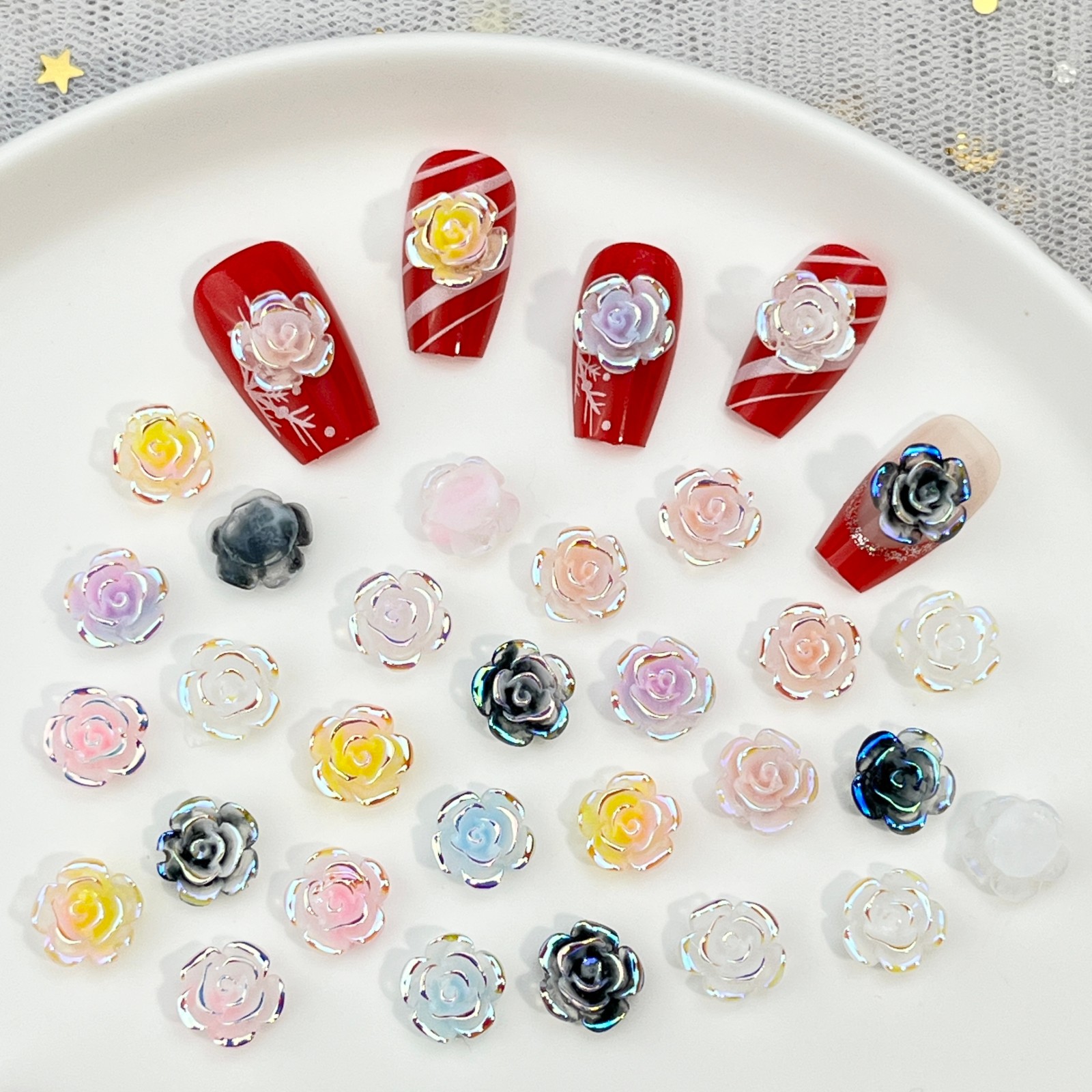 Resin Art Rose Petals - 오로라 효과가 있는 7가지 색상의 로즈