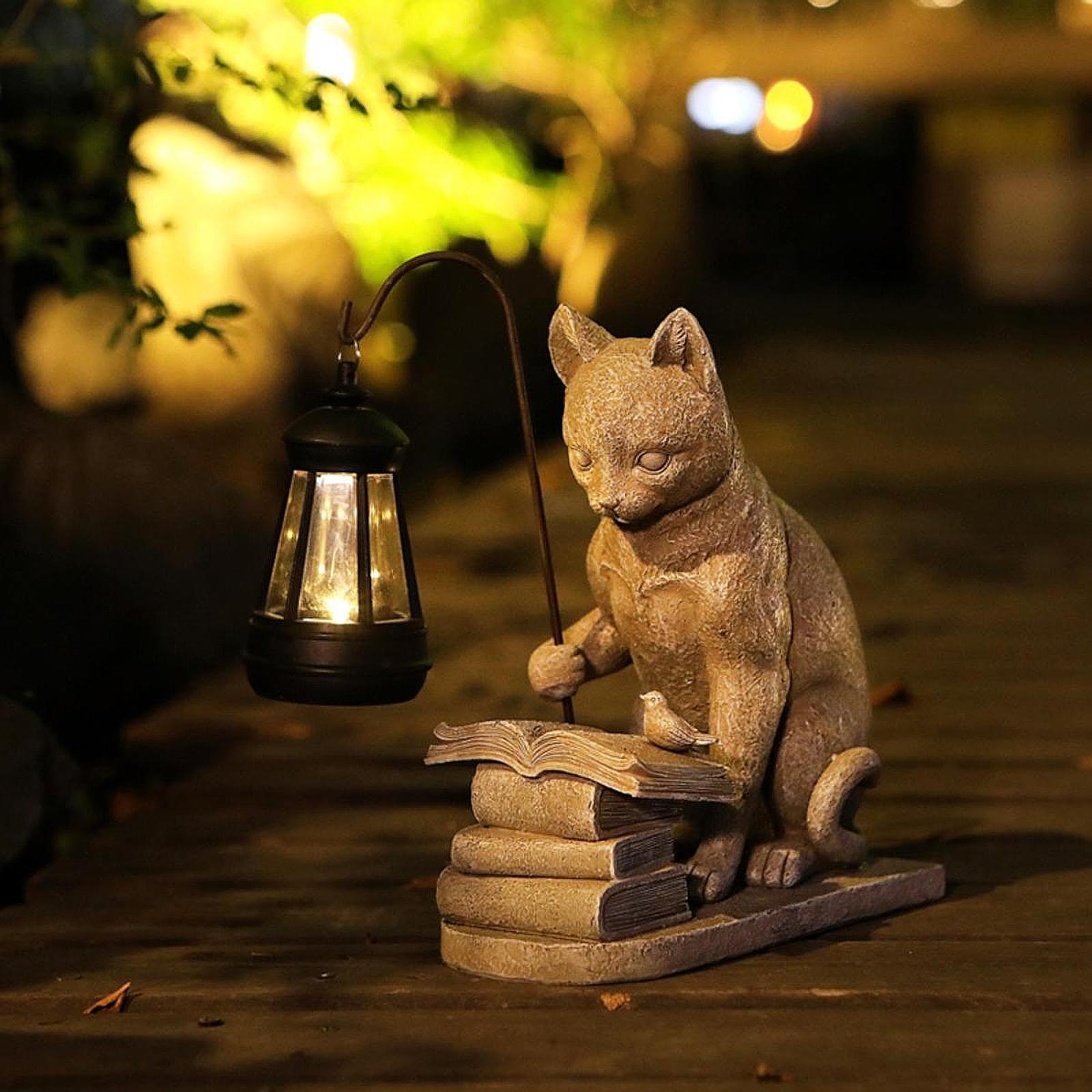 Resin Art Light - 고양이 태양광 정원 미니 조각상 태양광