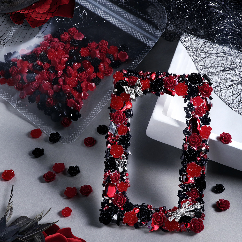 Resin Art Rose Petals - 100개 레드 & 블랙 레진 장미꽃