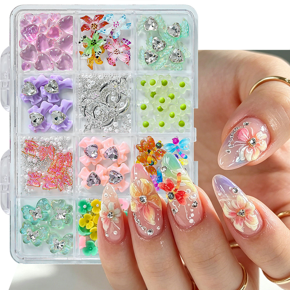 12칸 믹스 레진 보우 로즈 네일 아트 참스 오로라 나 - Resin Art Rose Petals 리뷰 및 가격