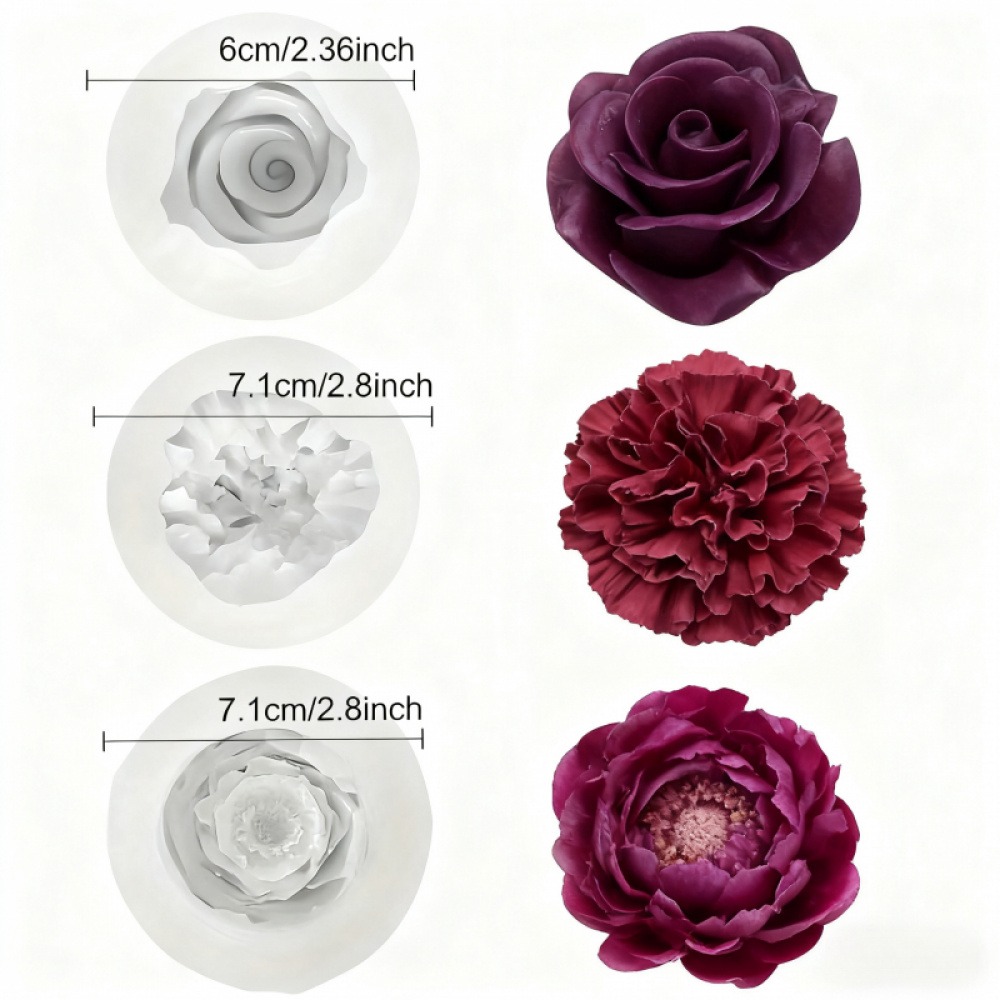 3피스 장미, 모란, 카네이션 실리콘 몰드, 양초, 비 - Resin Art Rose Petals 리뷰 및 가격